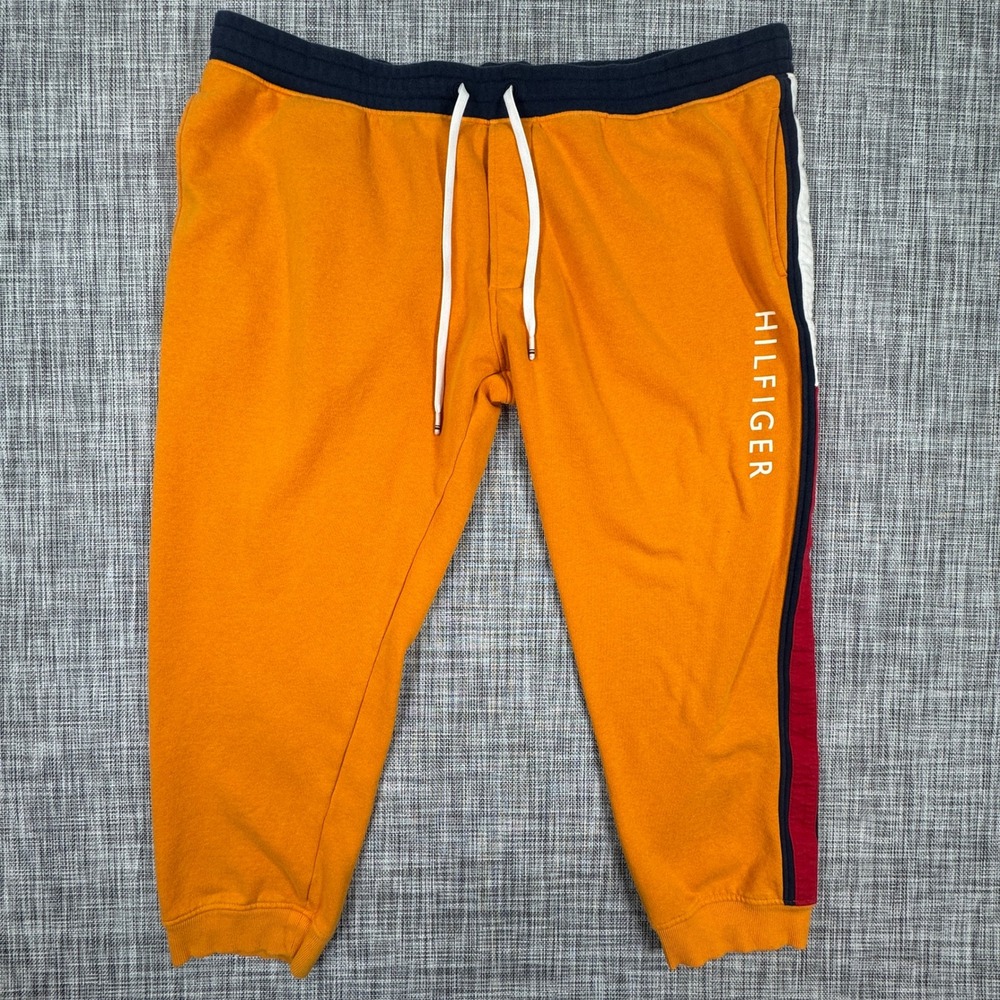 Tommy Hilfiger Jogger Sweatpants Mens 3XL Orange Colorblock Fleece Drawstring